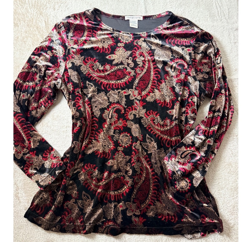 Notations Large Velvet Paisley Top VTG Witchy Whimsigoth Dark Romantic Femme
